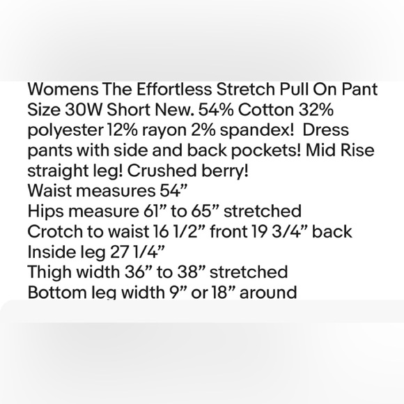 CROFT & BARROW Womens The Effortless Stretch Pull On Pant Size 30W Short New - Picture 11 of 11